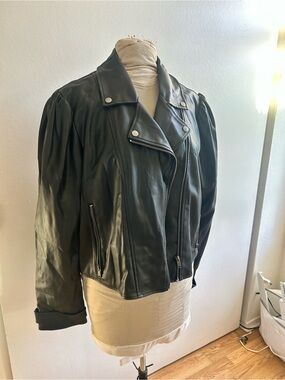 Black Leather Moto Jacket - Faux leather semi- cropped moto jacket Anthropologie